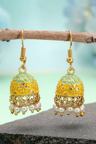 Yellow color mint meena earrings ethnic pattern