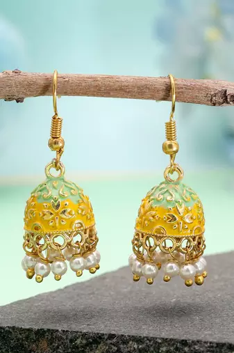 Yellow color mint meena earrings ethnic pattern