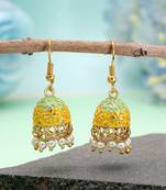 Yellow color mint meena earrings ethnic pattern