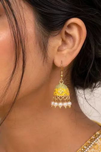 Yellow color mint meena earrings ethnic pattern