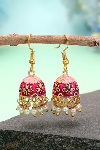 Magenta color mint meena earrings designer look