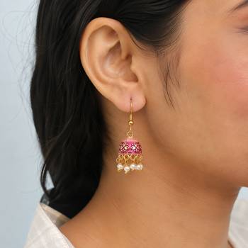 Magenta color mint meena earrings designer look 2