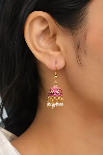 Magenta color mint meena earrings designer look