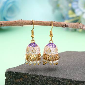 White color mint meena earrings traditional style 1
