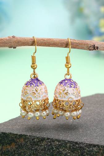 White color mint meena earrings traditional style