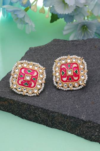 Rani color meenakari earrings handmade ethnic design