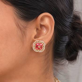 Rani color meenakari earrings handmade ethnic design 2