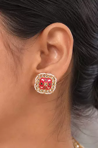 Rani color meenakari earrings handmade ethnic design