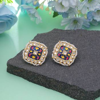 Blue color meenakari earrings festive wear style 1