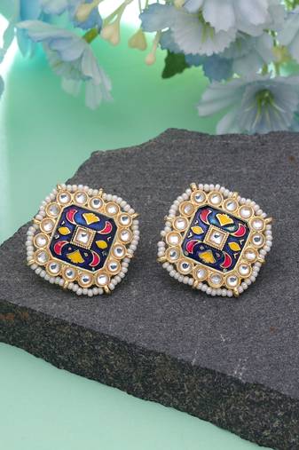 Blue color meenakari earrings festive wear style