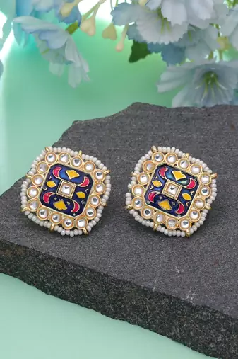 Blue color meenakari earrings festive wear style