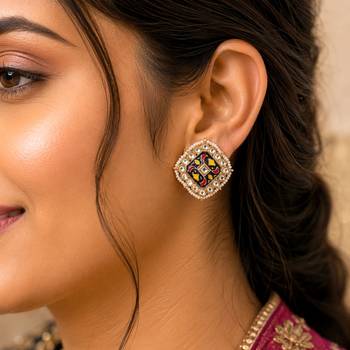 Blue color meenakari earrings festive wear style 2