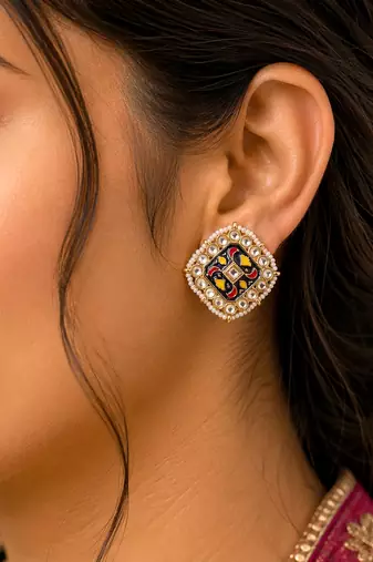 Blue color meenakari earrings festive wear style