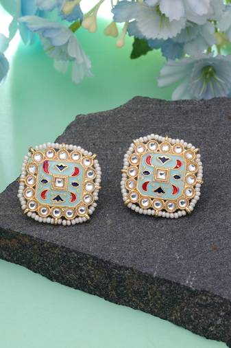 Sky blue color meenakari earrings designer appeal