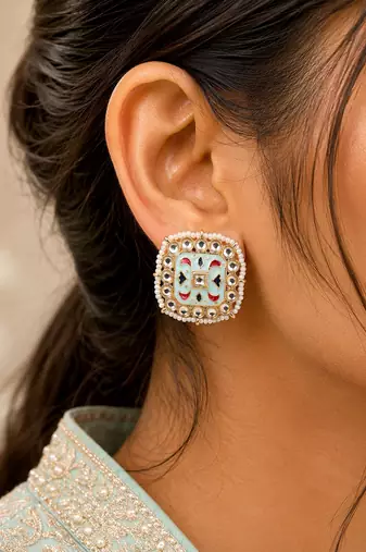 Sky blue color meenakari earrings designer appeal