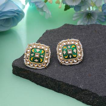 Green color meenakari earrings handmade finish 1