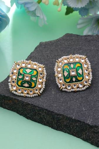 Green color meenakari earrings handmade finish