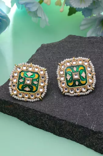Green color meenakari earrings handmade finish