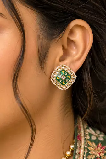 Green color meenakari earrings handmade finish