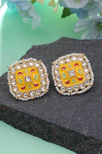 Yellow color meenakari earrings ethnic handmade style