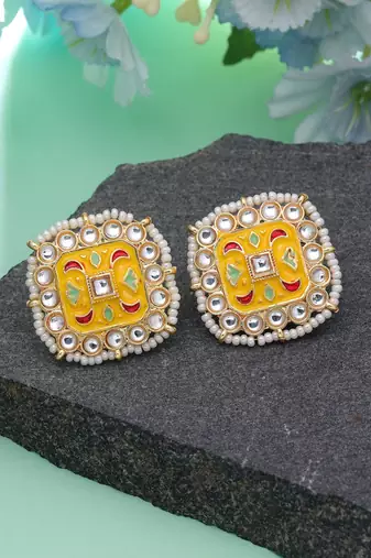 Yellow color meenakari earrings ethnic handmade style