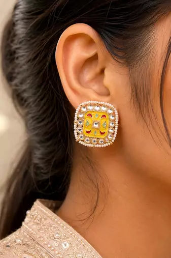 Yellow color meenakari earrings ethnic handmade style
