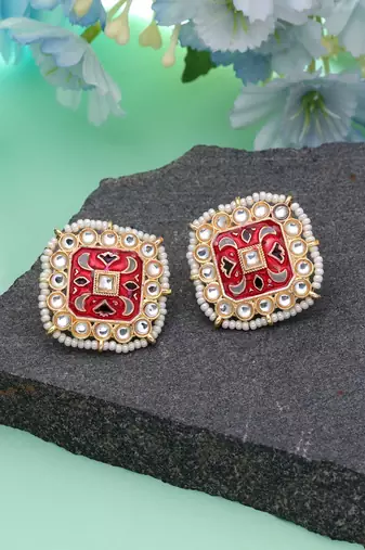 Red color meenakari earrings elegant festive design