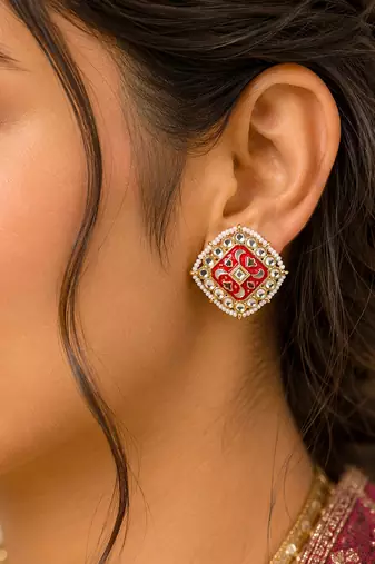 Red color meenakari earrings elegant festive design