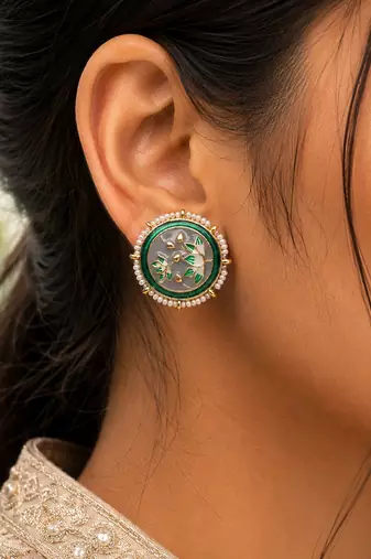 Grey color meenakari earrings modern ethnic look