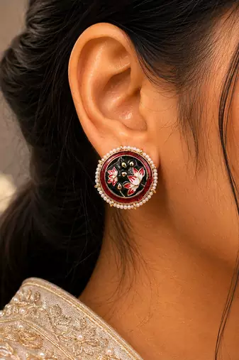 Black color meenakari earrings fashion jewelry design