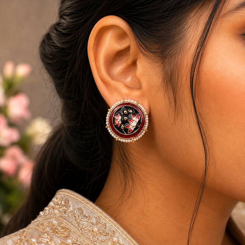 Black color meenakari earrings fashion jewelry design