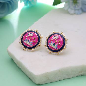 Pink color meenakari earrings traditional handmade look 1