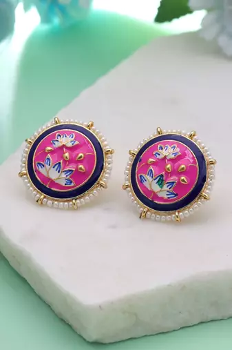 Pink color meenakari earrings traditional handmade look