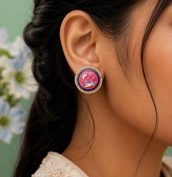 Pink color meenakari earrings traditional handmade look 2
