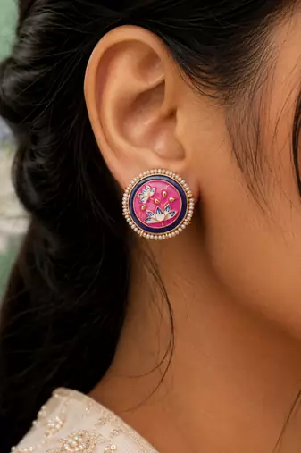 Pink color meenakari earrings traditional handmade look