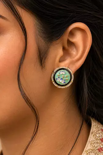 Light green color meenakari earrings festive appeal