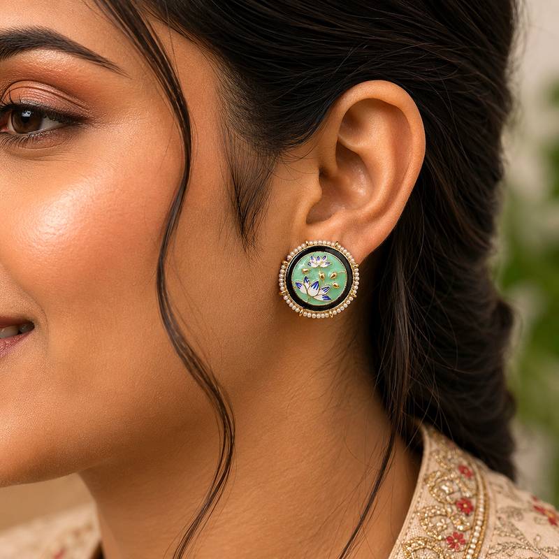 Light green color meenakari earrings festive appeal