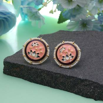 Peach color meenakari earrings traditional fashion 1
