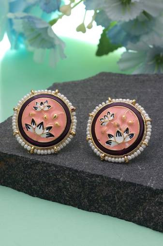 Peach color meenakari earrings traditional fashion