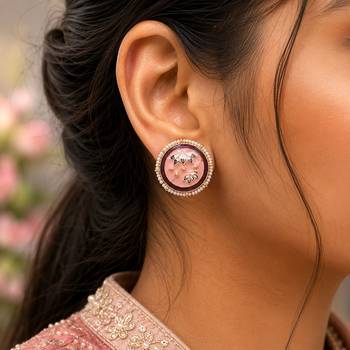 Peach color meenakari earrings traditional fashion 2