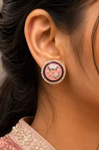 Peach color meenakari earrings traditional fashion