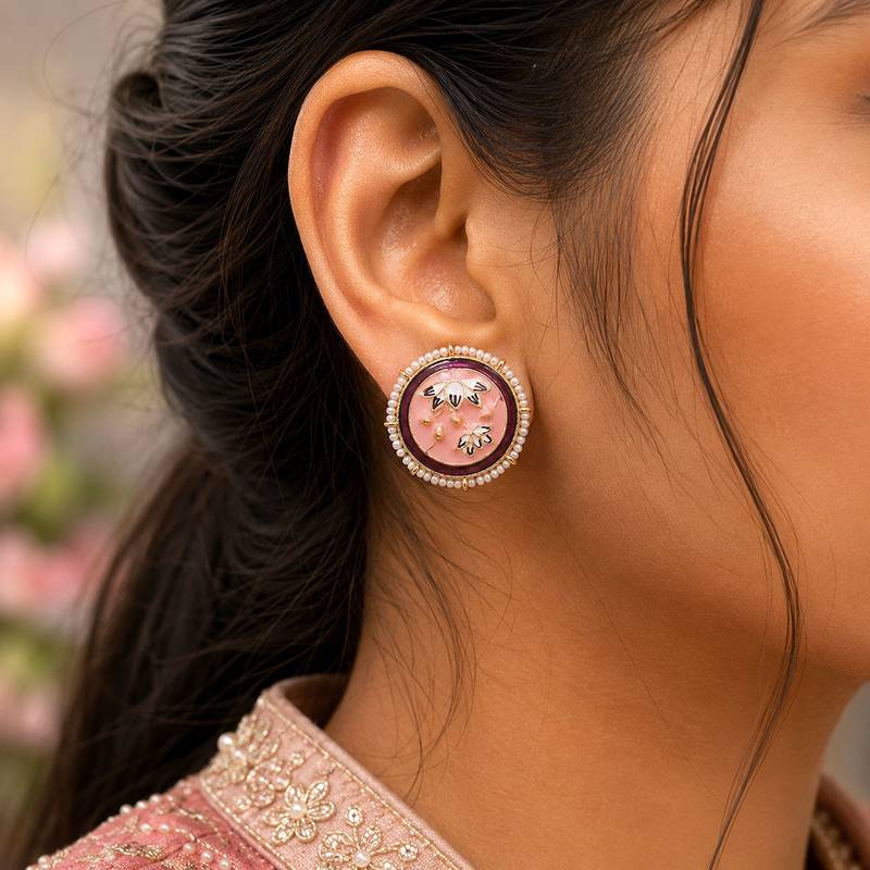 Peach color meenakari earrings traditional fashion