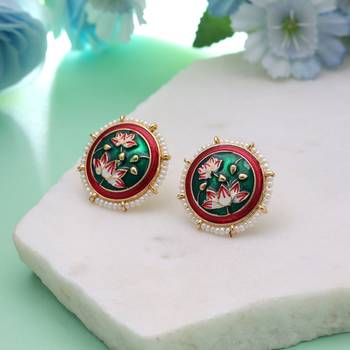 Green color meenakari earrings classic designer pattern 1