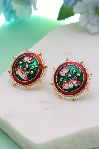 Green color meenakari earrings classic designer pattern