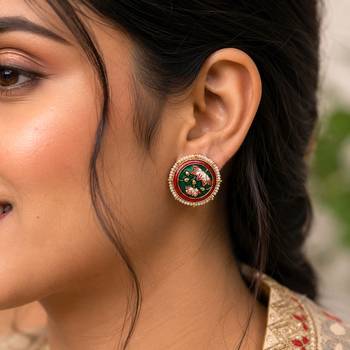 Green color meenakari earrings classic designer pattern 2