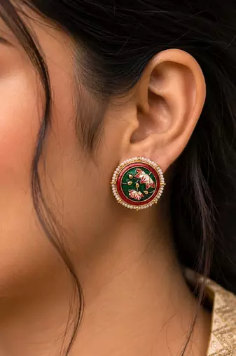Green color meenakari earrings classic designer pattern