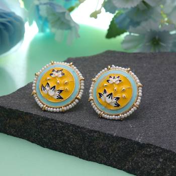Yellow color meenakari earrings festive wear appeal 1
