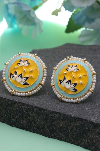 Yellow color meenakari earrings festive wear appeal