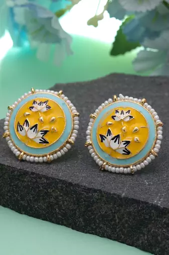 Yellow color meenakari earrings festive wear appeal