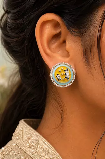 Yellow color meenakari earrings festive wear appeal